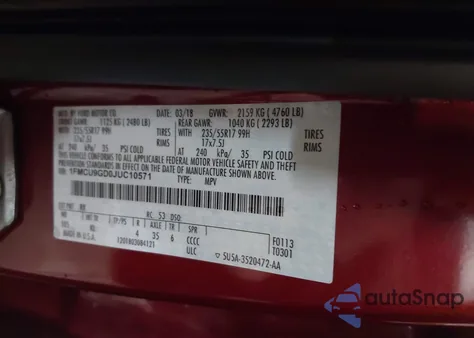 2018 Ford Escape Se from USA, damaged, VIN 1FMCU9GD0JUC10571